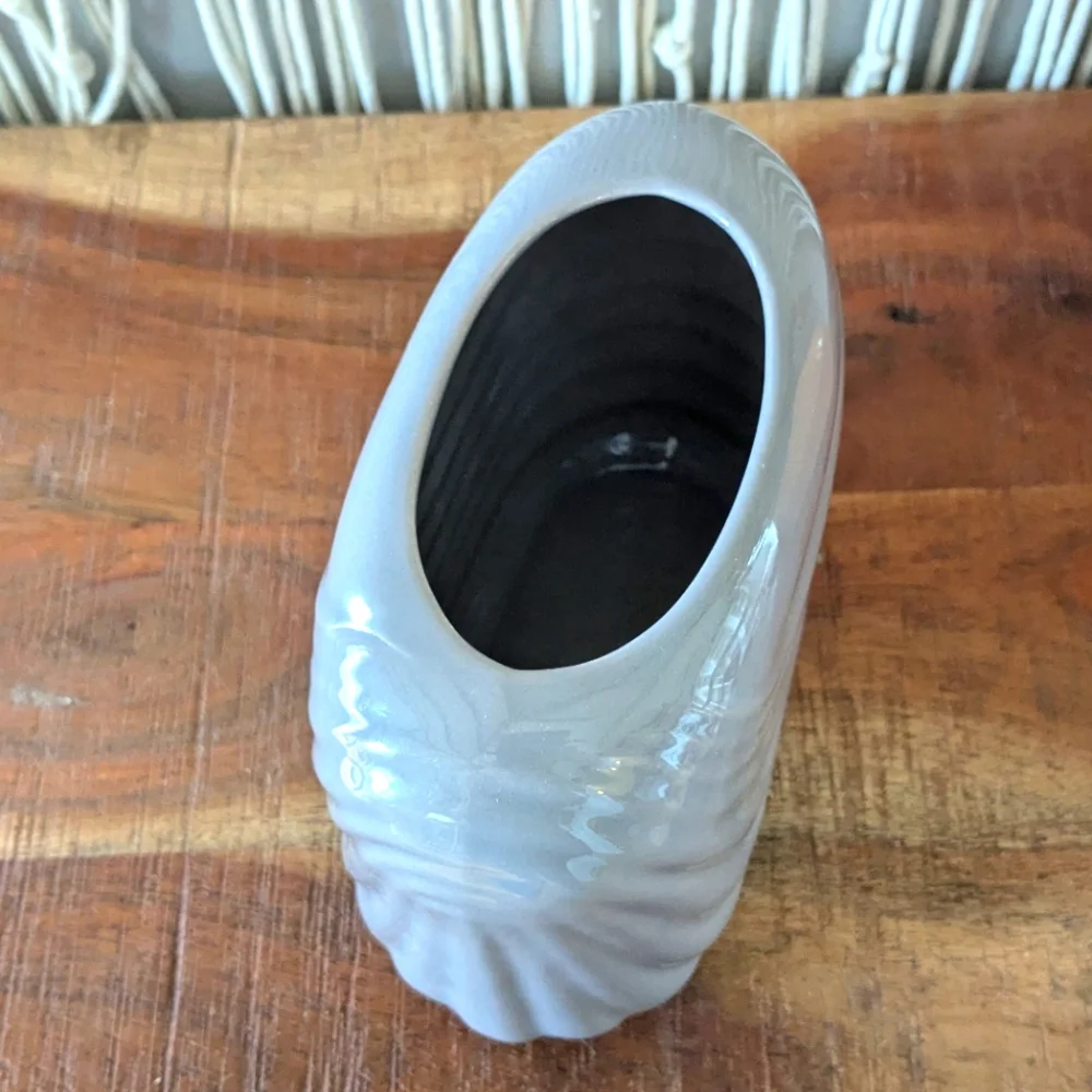 1980s Contemporary Gray Square Ceramic Vase / Accent Piece Raised Stripe Design